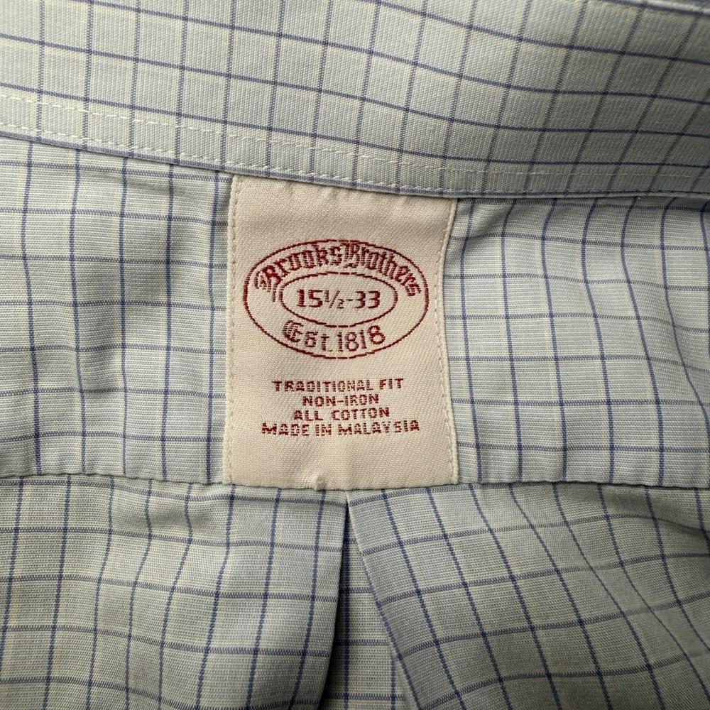 Brooks Brothers Non-Iron Dress Shirt 15.5 33 Traditional Fit Blue Windowpane - Picture 4 of 9